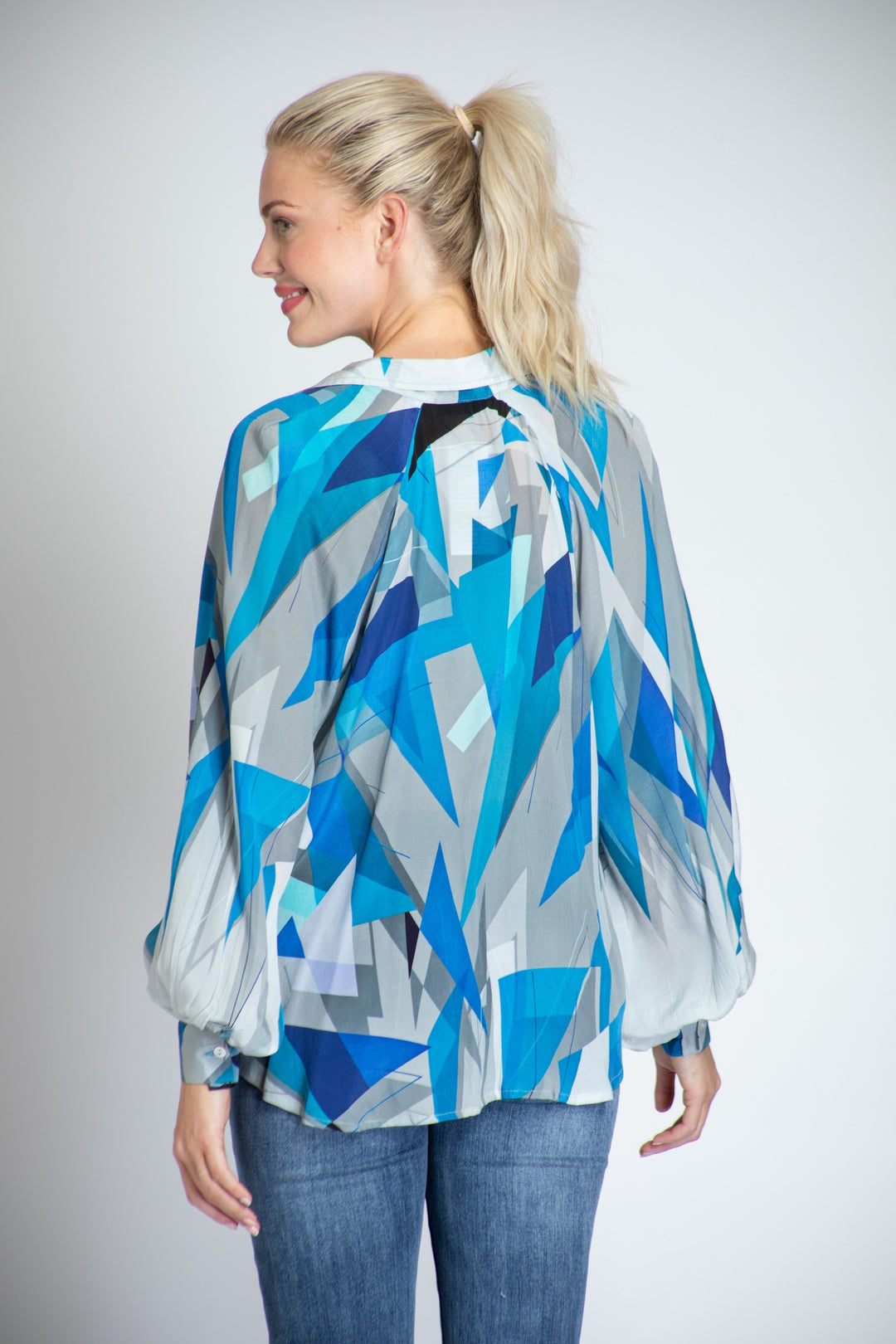 Azure Geo Printed Pullover Blouse