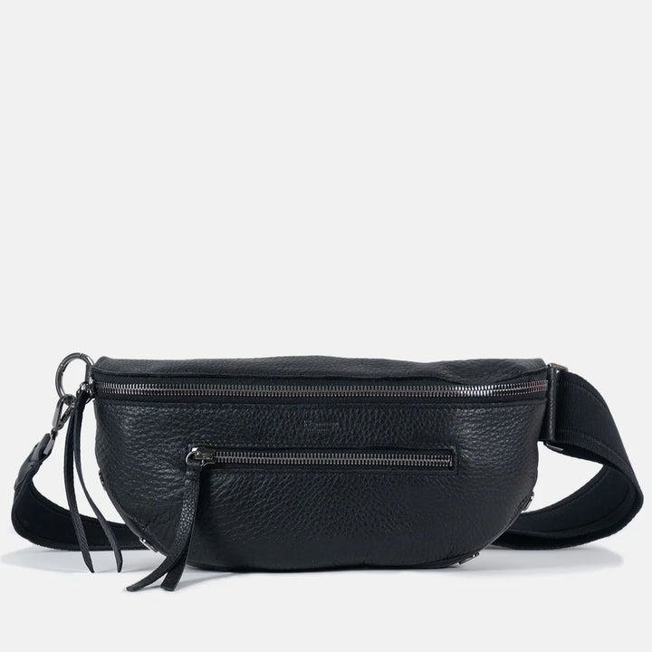 Hammitt Charles Small Leather Crossbody Belt Bag in Black Gunmetal