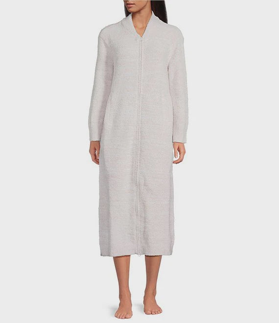 Barefoot Dreams CozyChic® V-Neck Zip Front Robe in Stone