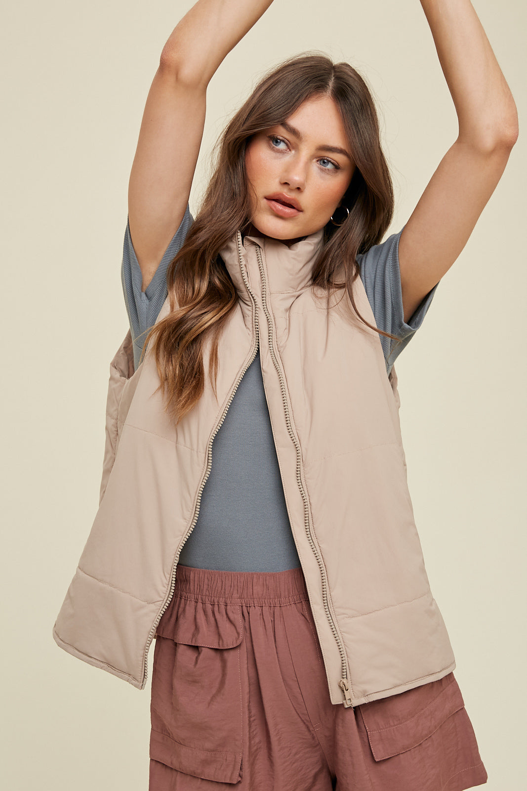 Go To Puffer Vest in Taupe