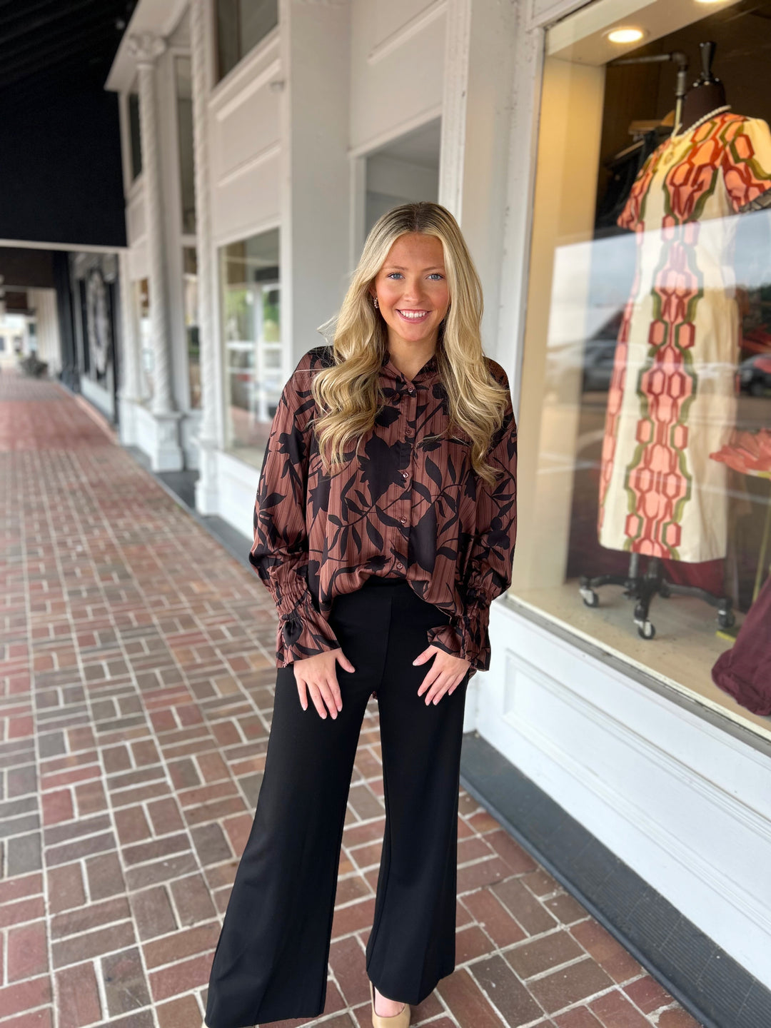 Never Hold Back Brown Floral Top
