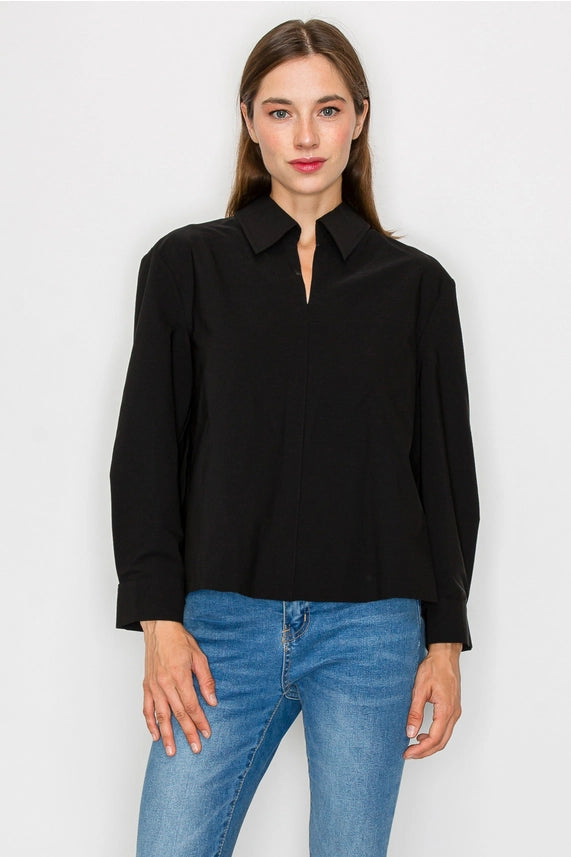 Jamile Stretch Woven Top in Black