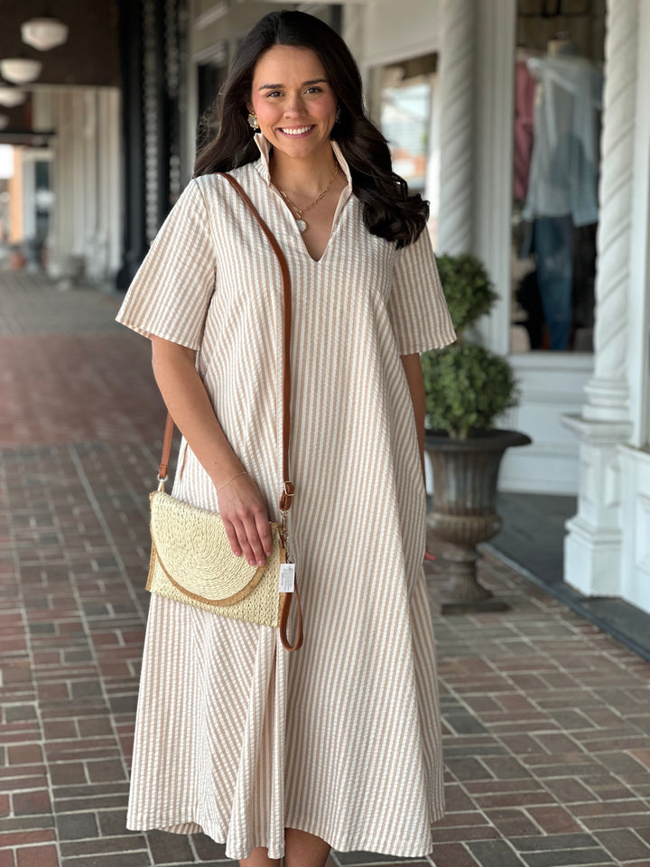 Adrienne Audrey Dress in Almond Seersucker