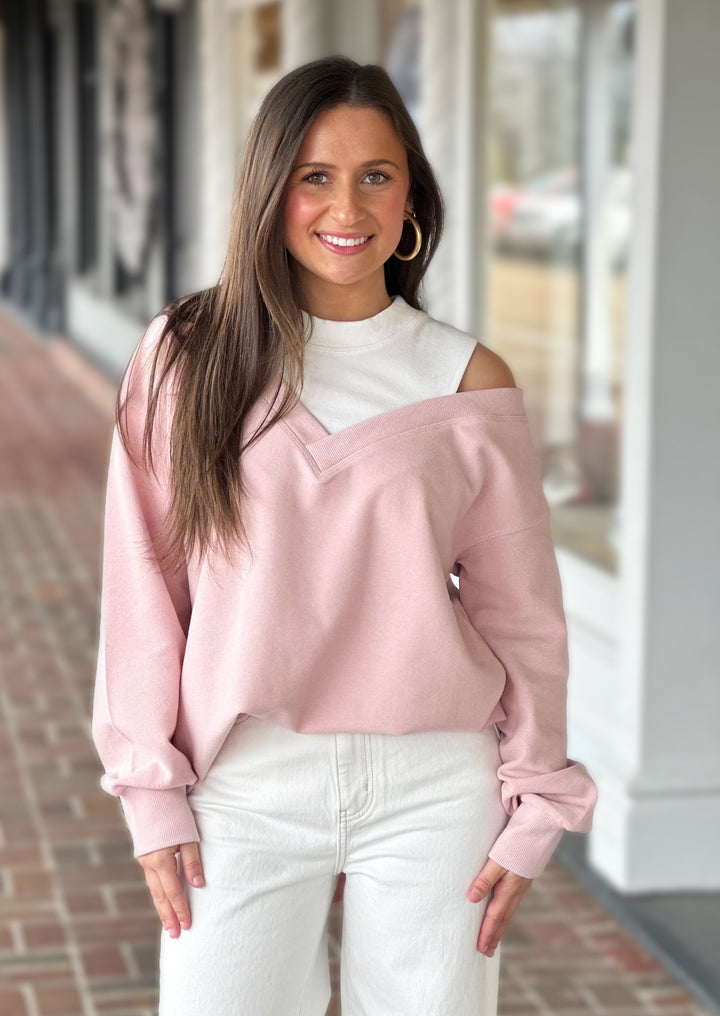 Casual Off-Shoulder Pale Pink Sweater