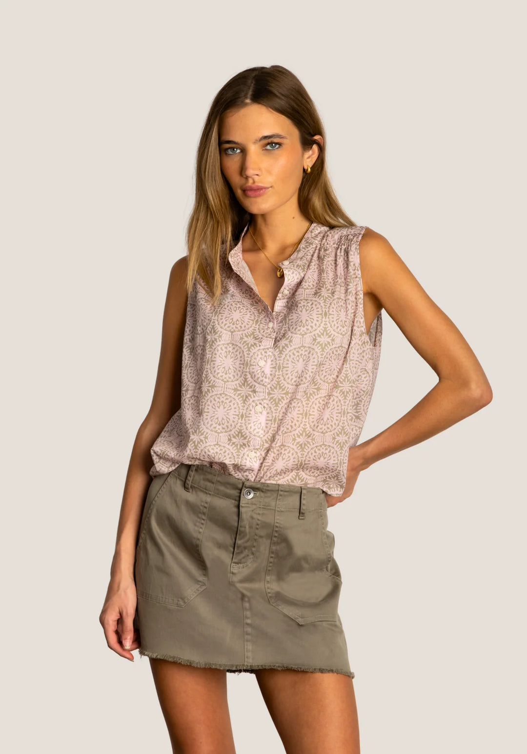 Dylan Sara Sleeveless Button-Up Top in Blush