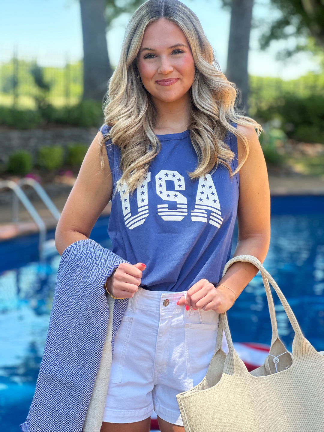 Z Supply Stars And Stripes Muscle Tank in True Navy