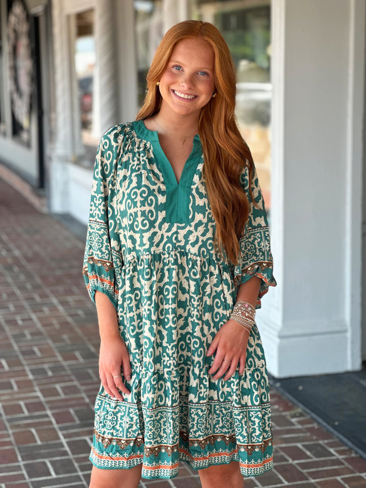 Left Me Speechless Green Printed Dress