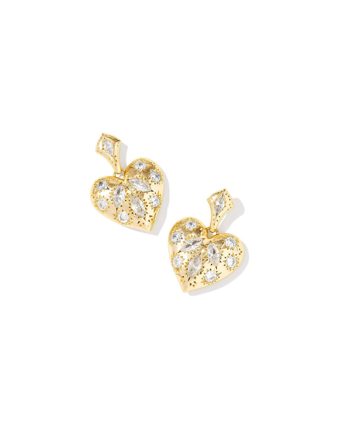Kendra Scott Holland Gold Heart Drop Earrings in White Crystal
