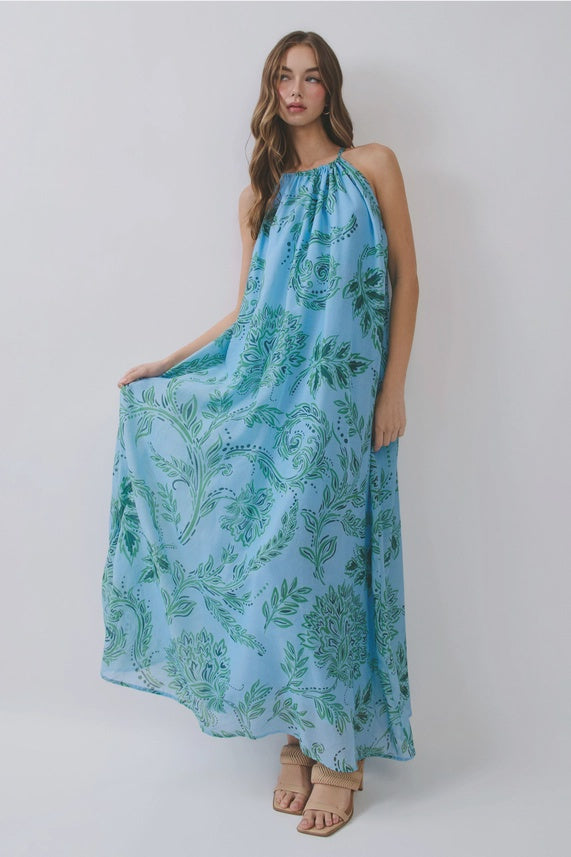 Floral Print High Neck Flowy Maxi Dress – Sugar & Spice