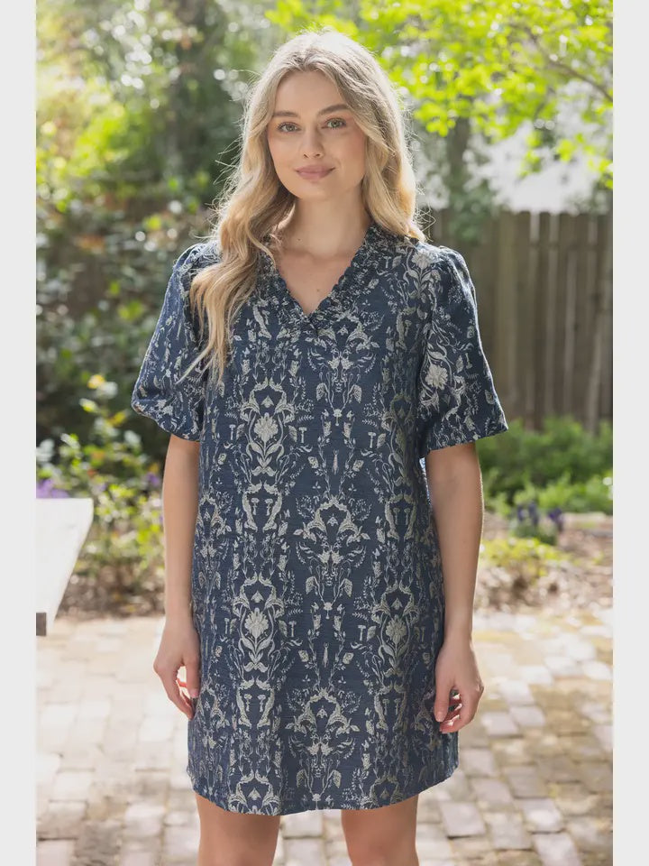 A Fine Point Navy Printed Mini Dress
