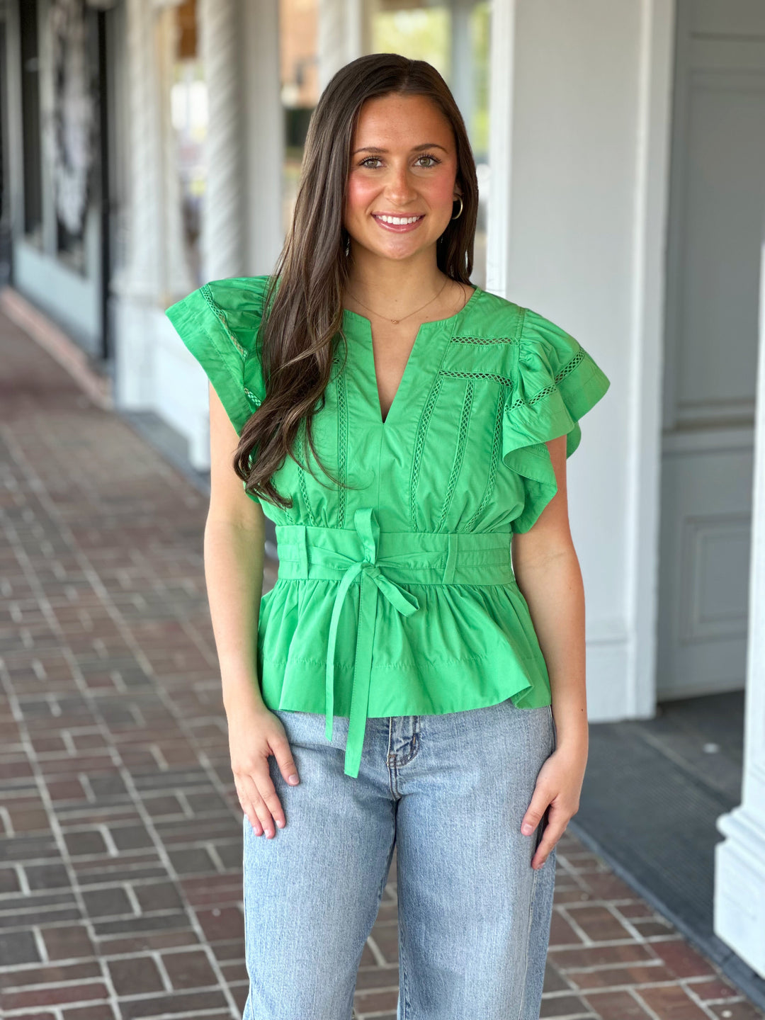 No Worries Here Peplum Top in Green
