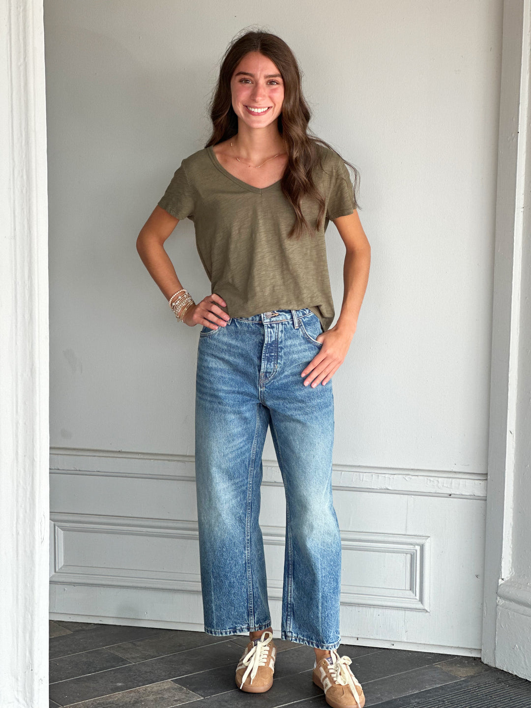 Dylan Short Sleeve Cotton Slub Tee in Olive