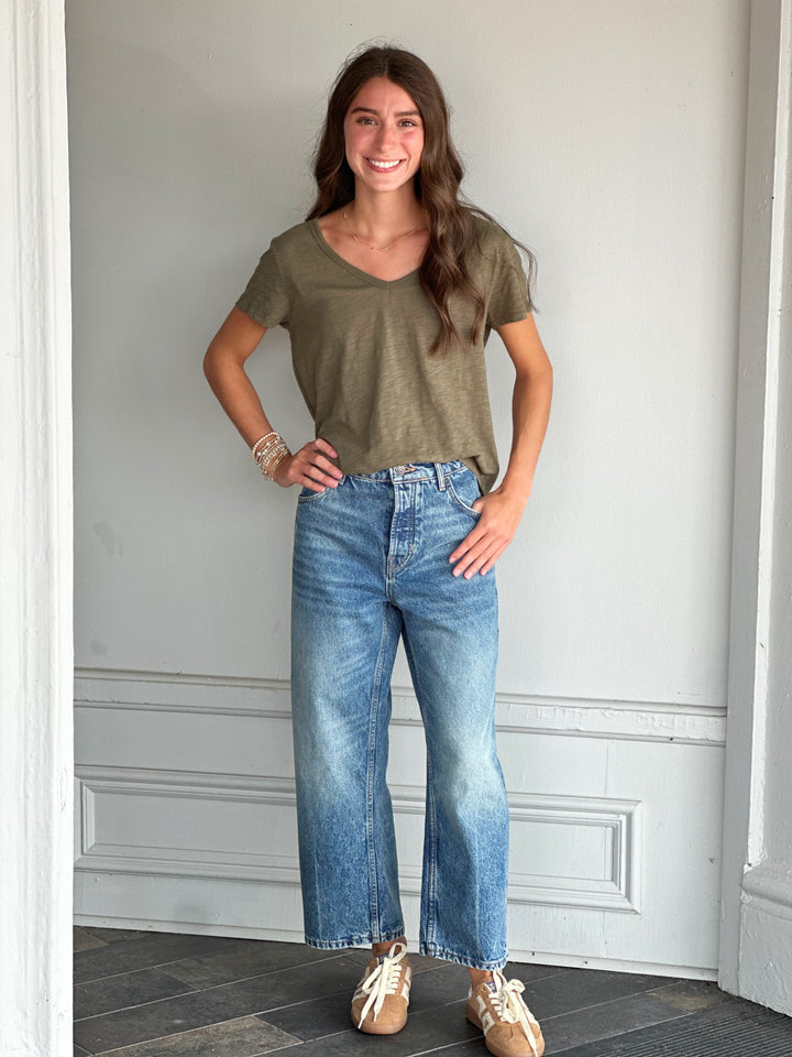 Dylan Short Sleeve Cotton Slub Tee in Olive