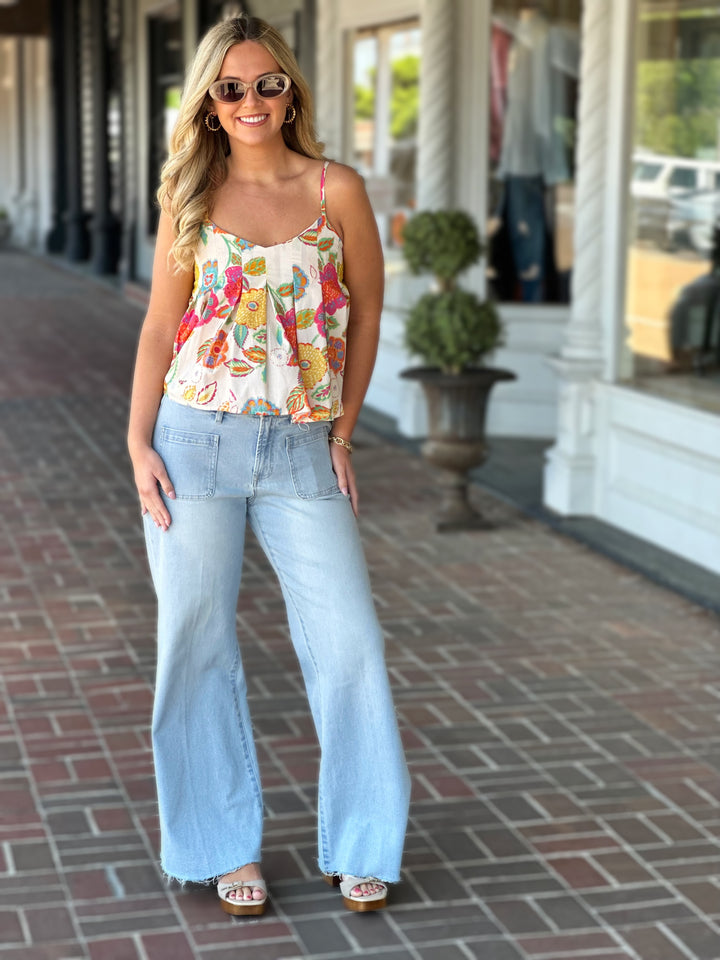 Cream Floral Printed Tank Top