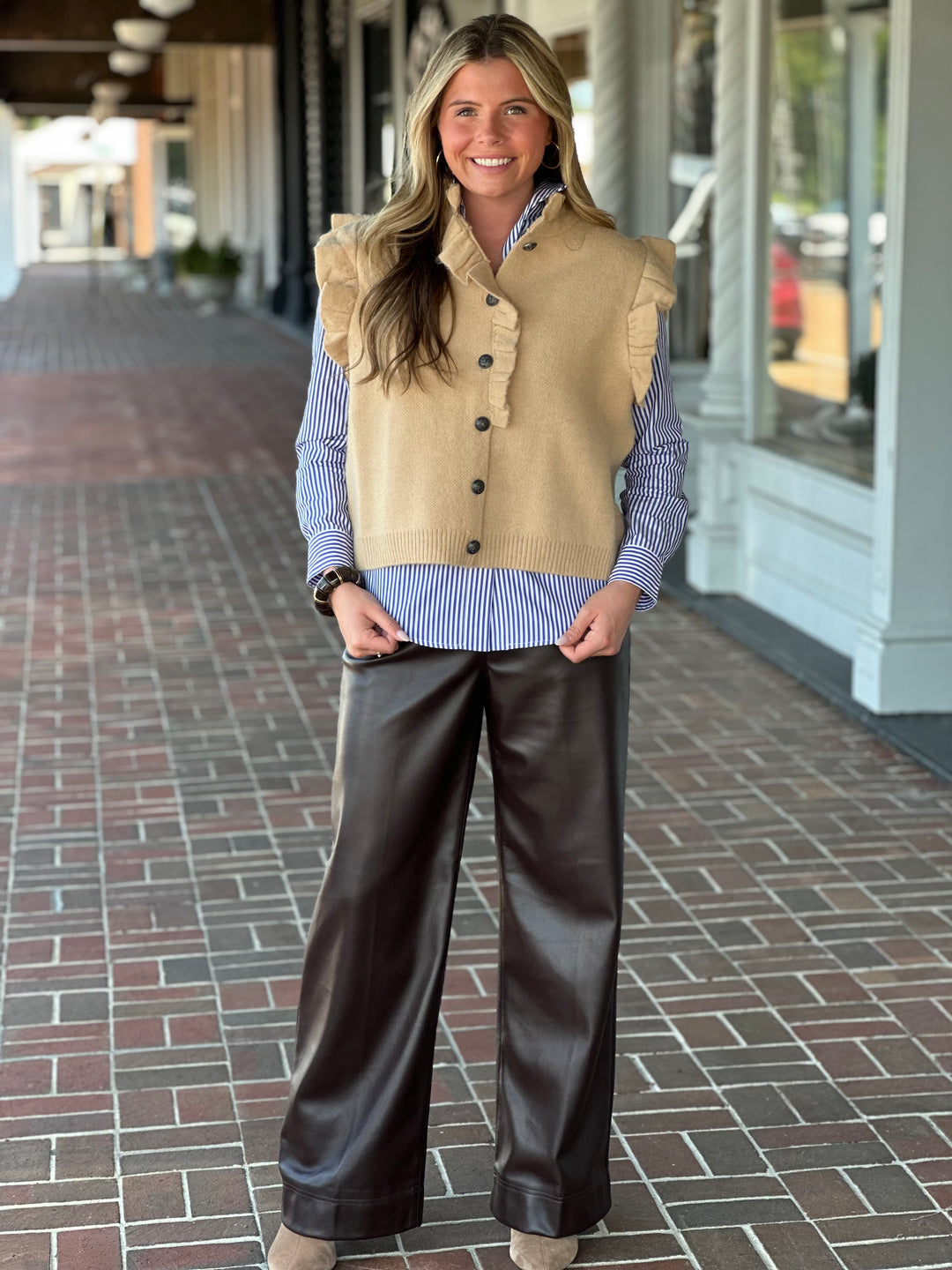 Tyler Boe Scottie Pleather Pant in Dark Brown