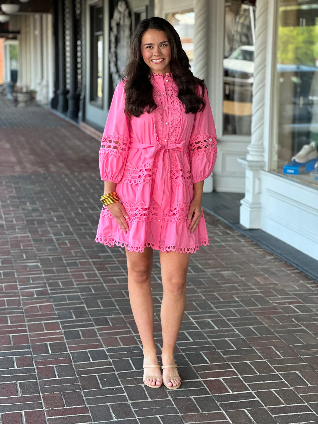 It's A New Day Lace Trim Dress in Pink