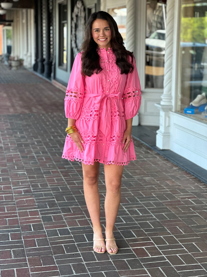 It's A New Day Lace Trim Dress in Pink