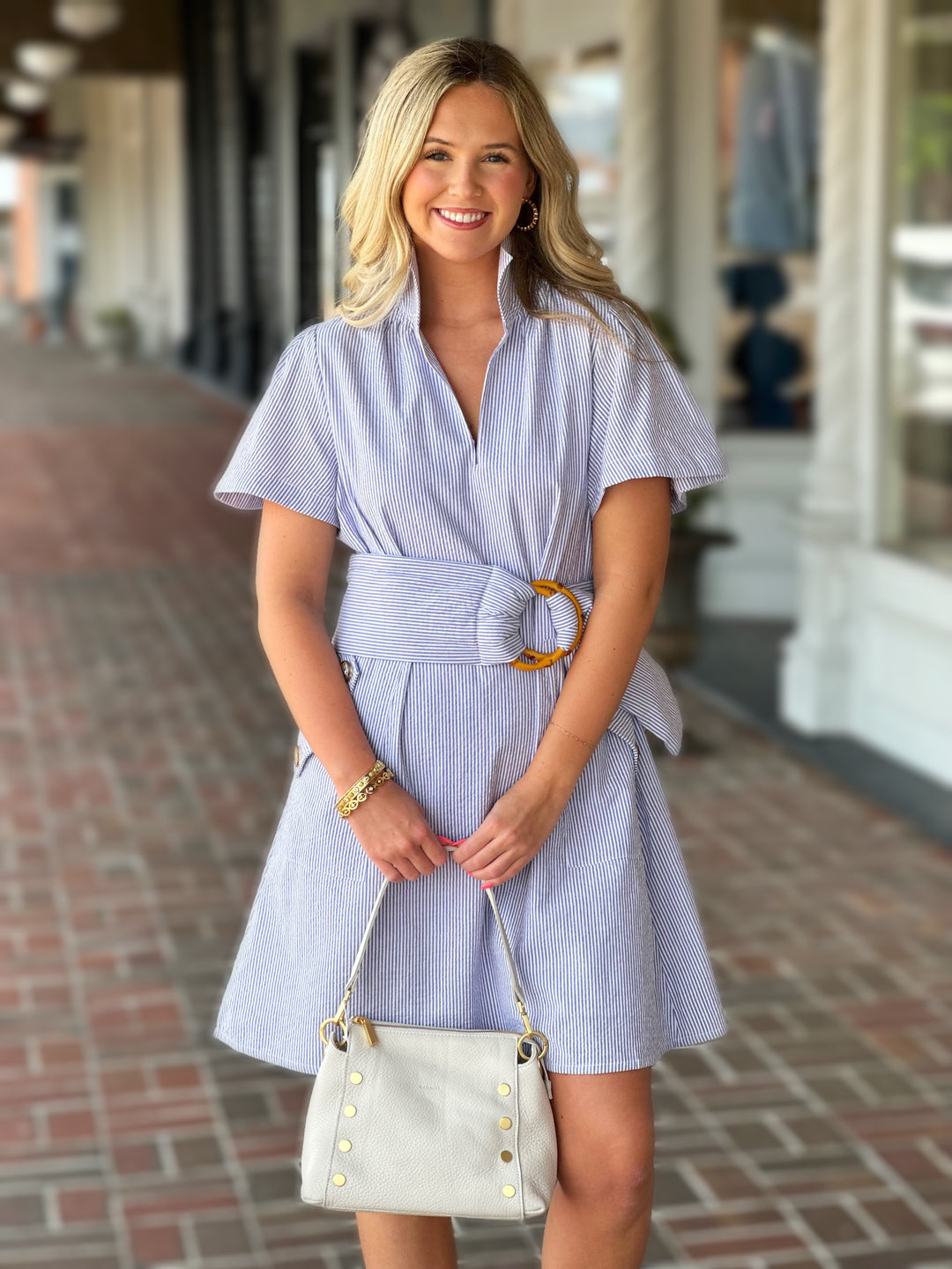 holly shae dresses Holly Shae Brooke Dress in Blue and White Seersucker