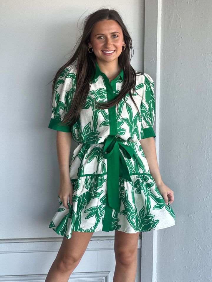 A Spring Walk Green Floral Printed Dress