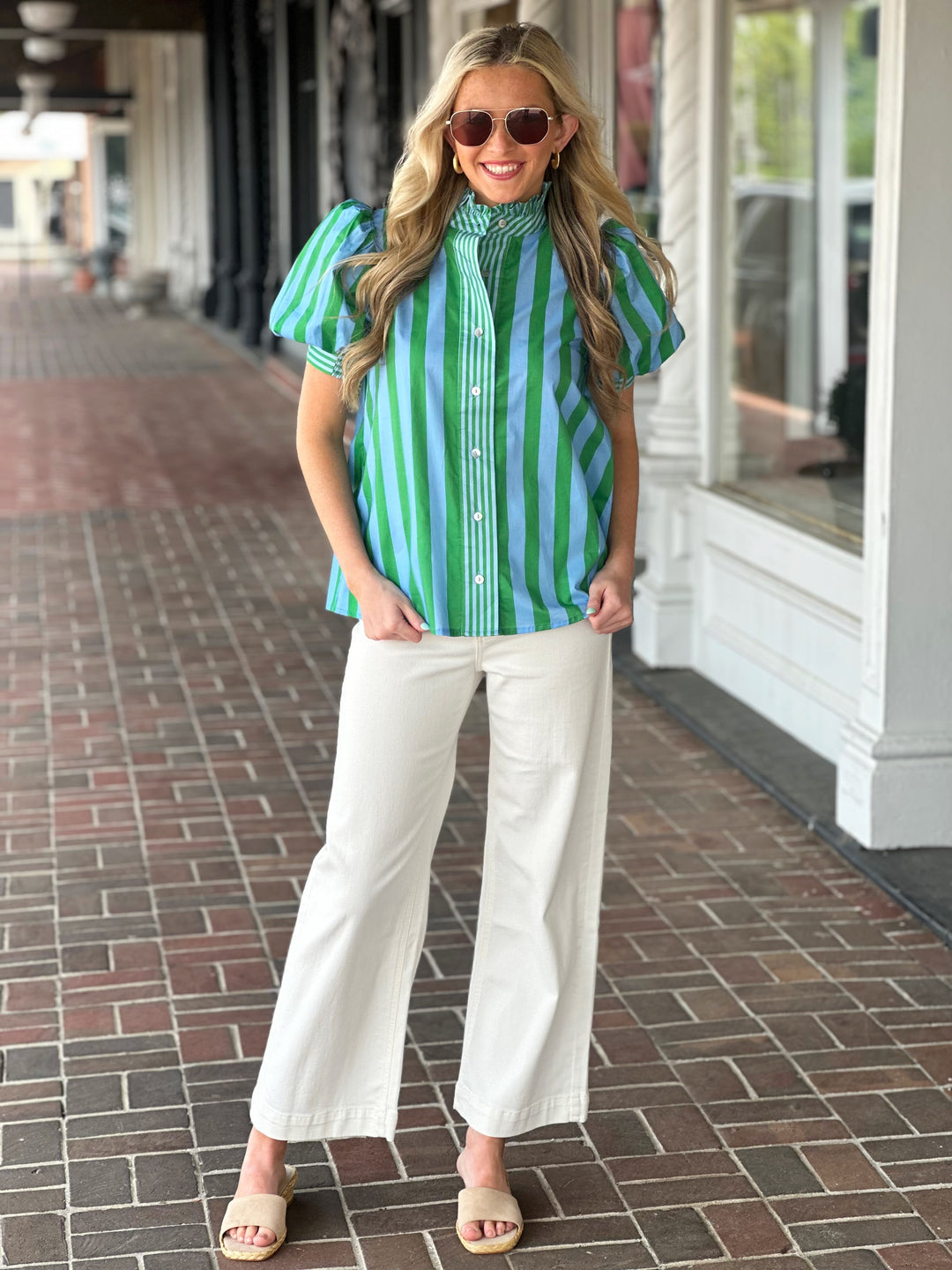 Stripe Short Sleeve Top in Green