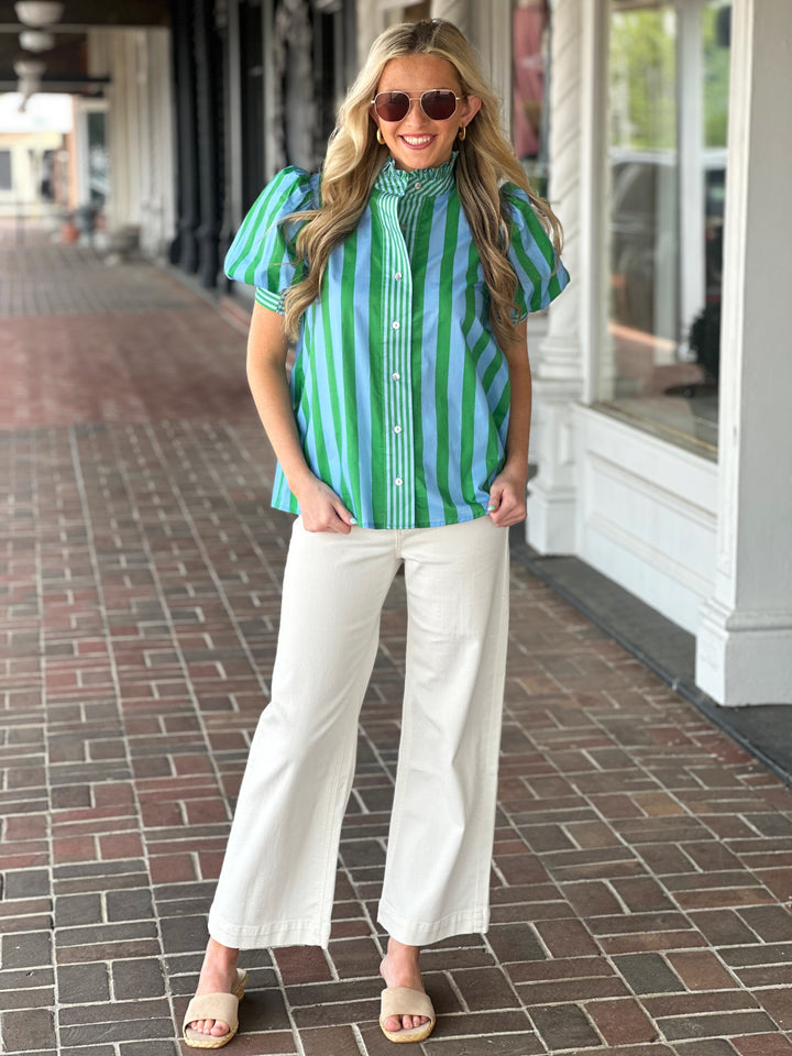 Stripe Short Sleeve Top in Green