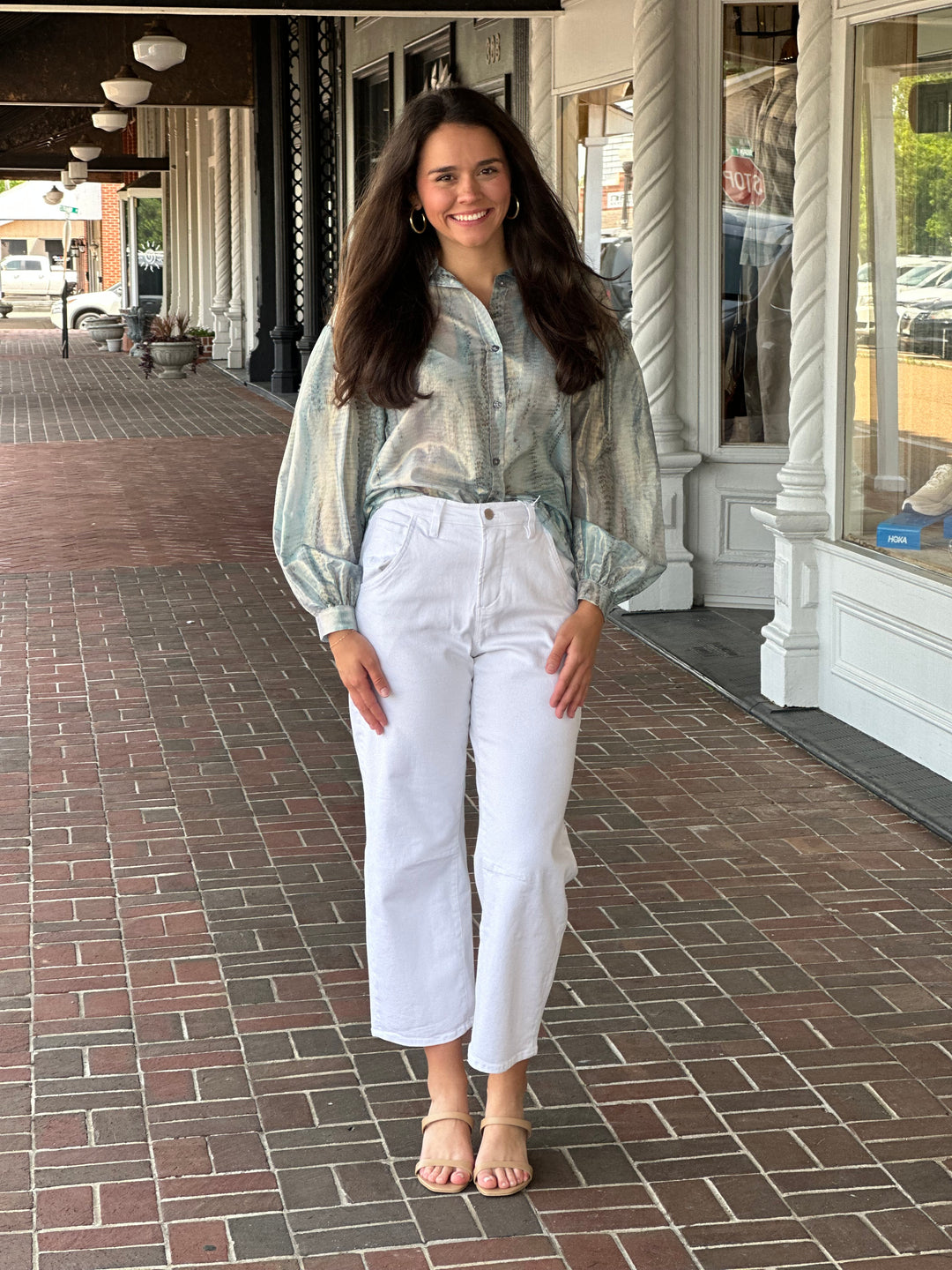 Lola +  Sophie Foil Printed Snake Blue Top