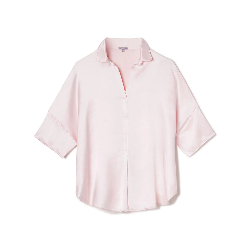 PJ Harlow Fran Satin Top With Collar in Blush