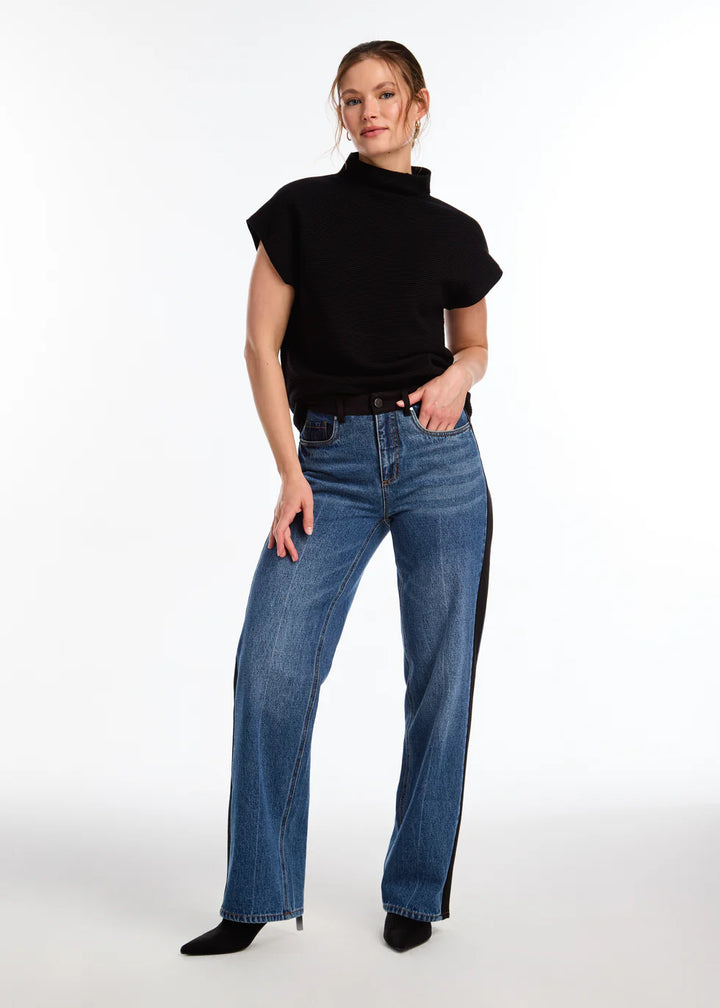 French Dressing Ottoman Cap Sleeve Sweater in Black