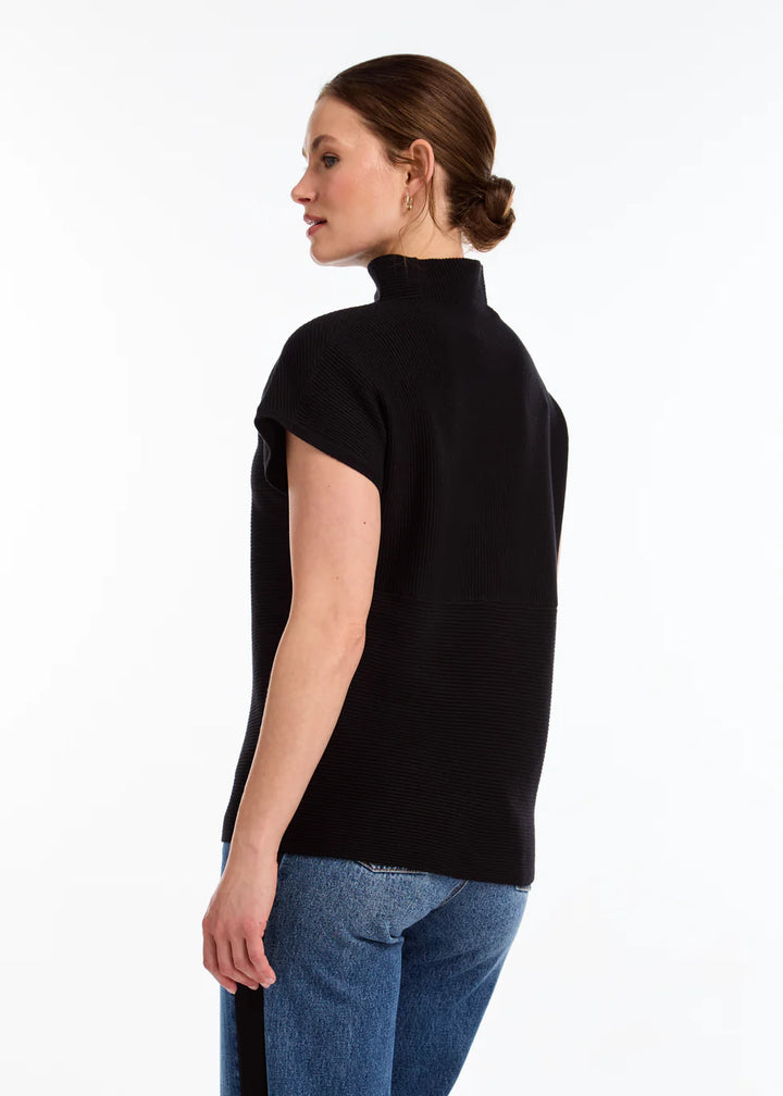 French Dressing Ottoman Cap Sleeve Sweater in Black