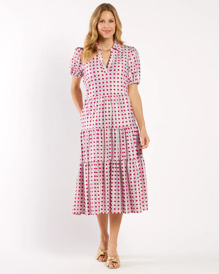 Jude Connally Portia Dress Gilded Jude Cloth in Petite Rattan Raspberry Gold
