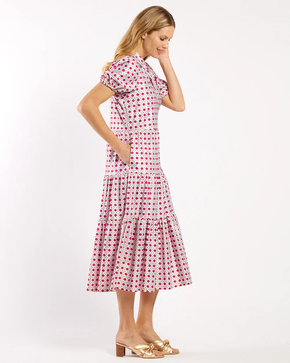 Jude Connally Portia Dress Gilded Jude Cloth in Petite Rattan Raspberry Gold