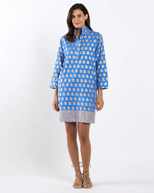 Jude Connally Helen Dress Cotton Voile in Foulard Border Dark Peri