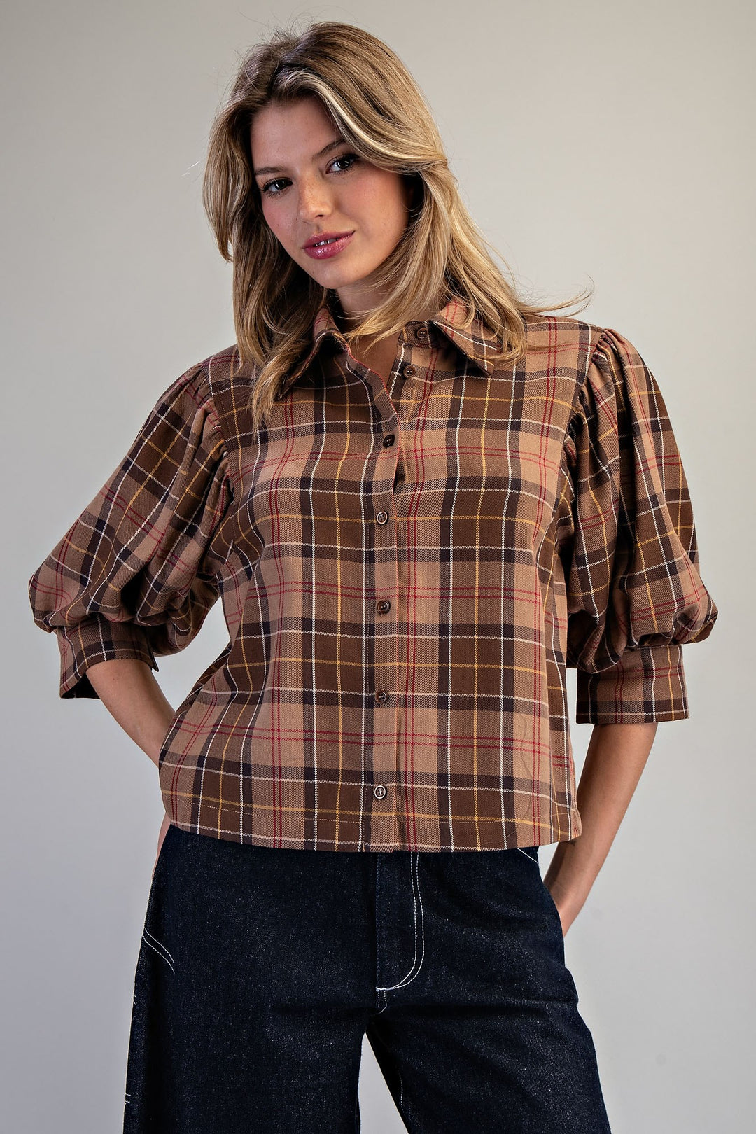 Came Back Better Cappuccino Plaid Top