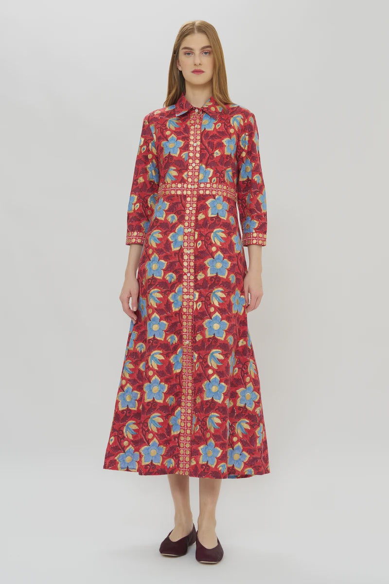 Oliphant Shirt Dress Maxi in Kildare Red