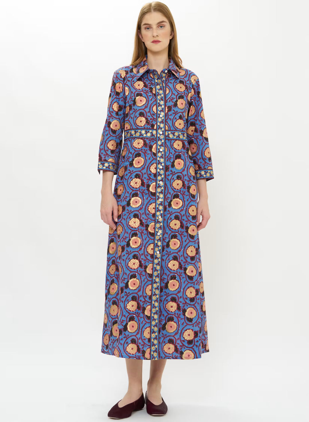 oliphant shirt dress maxi in Verona Blue – Sugar & Spice 2023 Casual Fashion White shirts:Oxford Shirt Size:SM B36 W25 H36 scale hazy gingham print