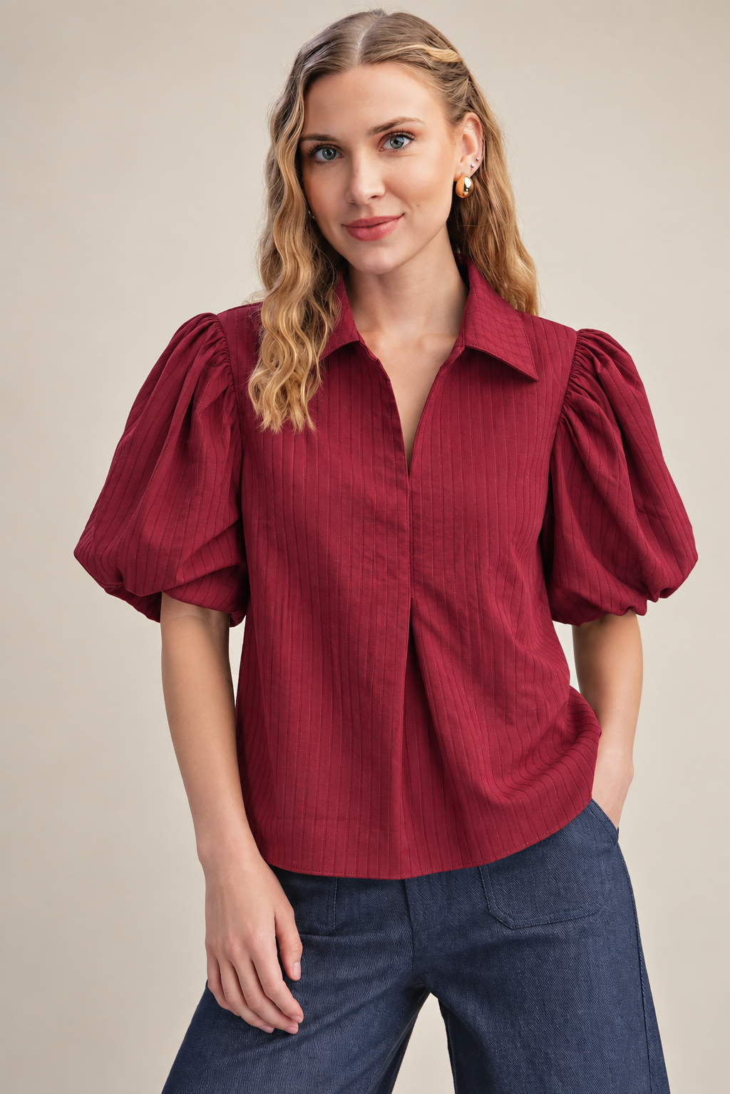 Check The Agenda Top in Burgundy