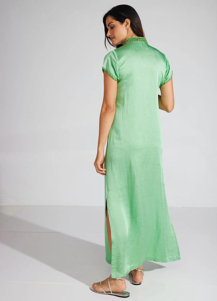 bella tu Meg Cap Sleeve Caftan Dress in Green Pear