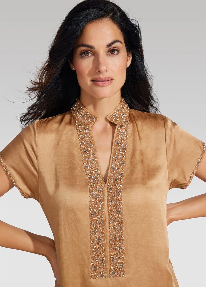 bella tu Meg Cap Sleeve Caftan Dress in Almond