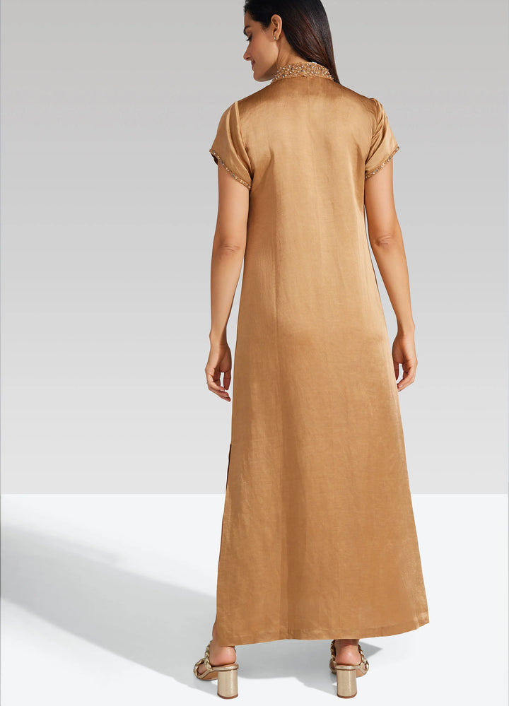 bella tu Meg Cap Sleeve Caftan Dress in Almond