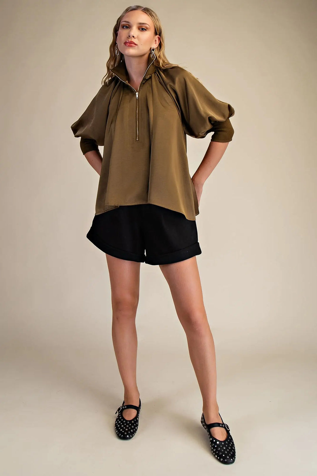 Olive Mock Neck Top