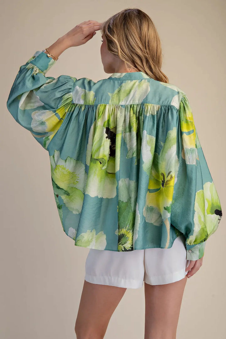 Just Roll With It Green Floral Top
