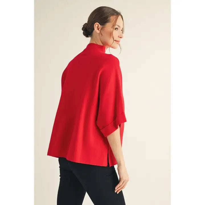 Mock Neck Sweater Top in Red