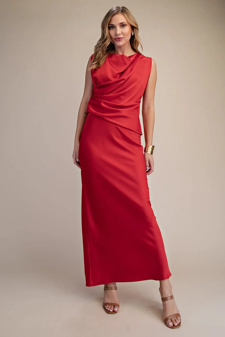 Red Mock Neck Maxi Dress