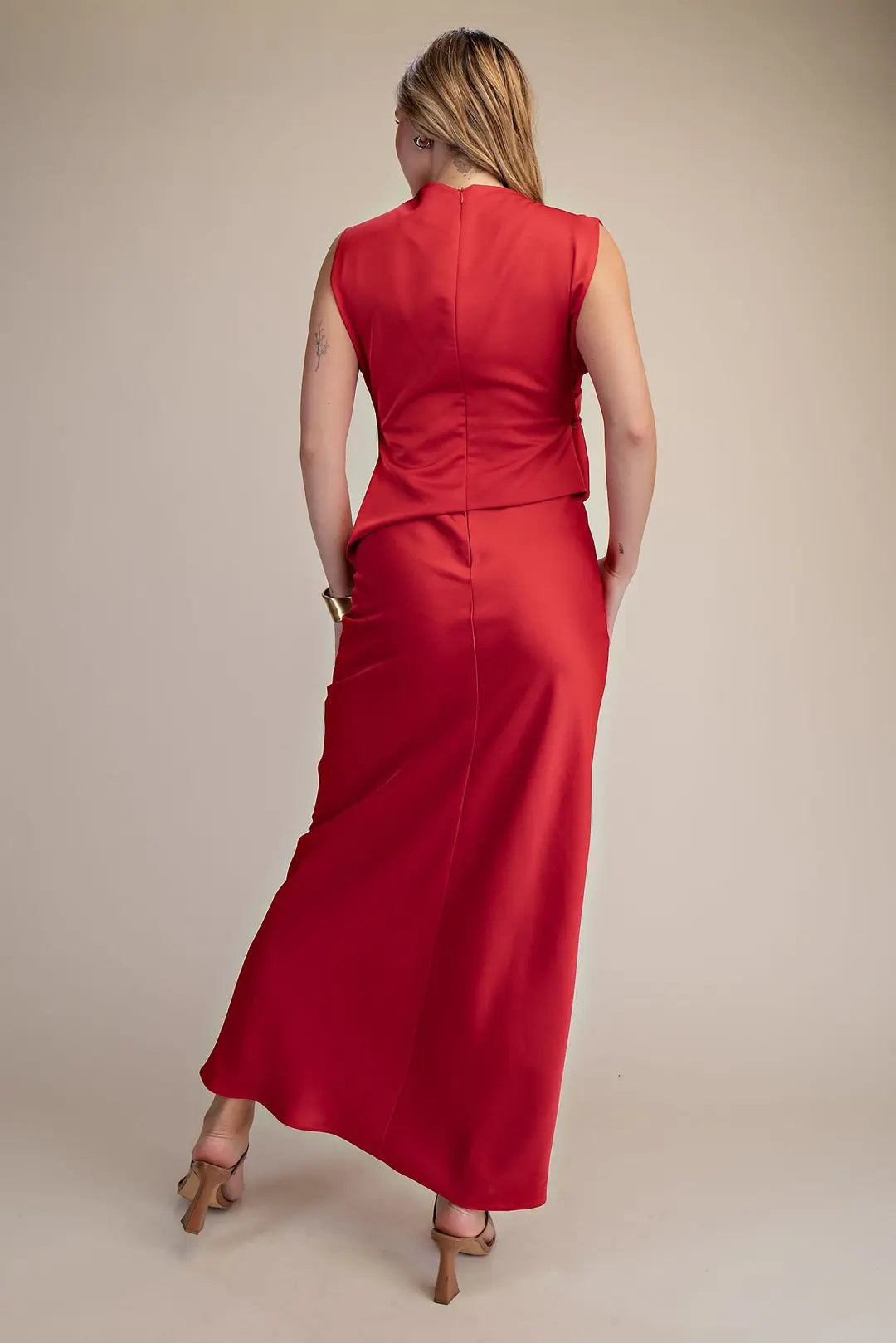 Red Mock Neck Maxi Dress