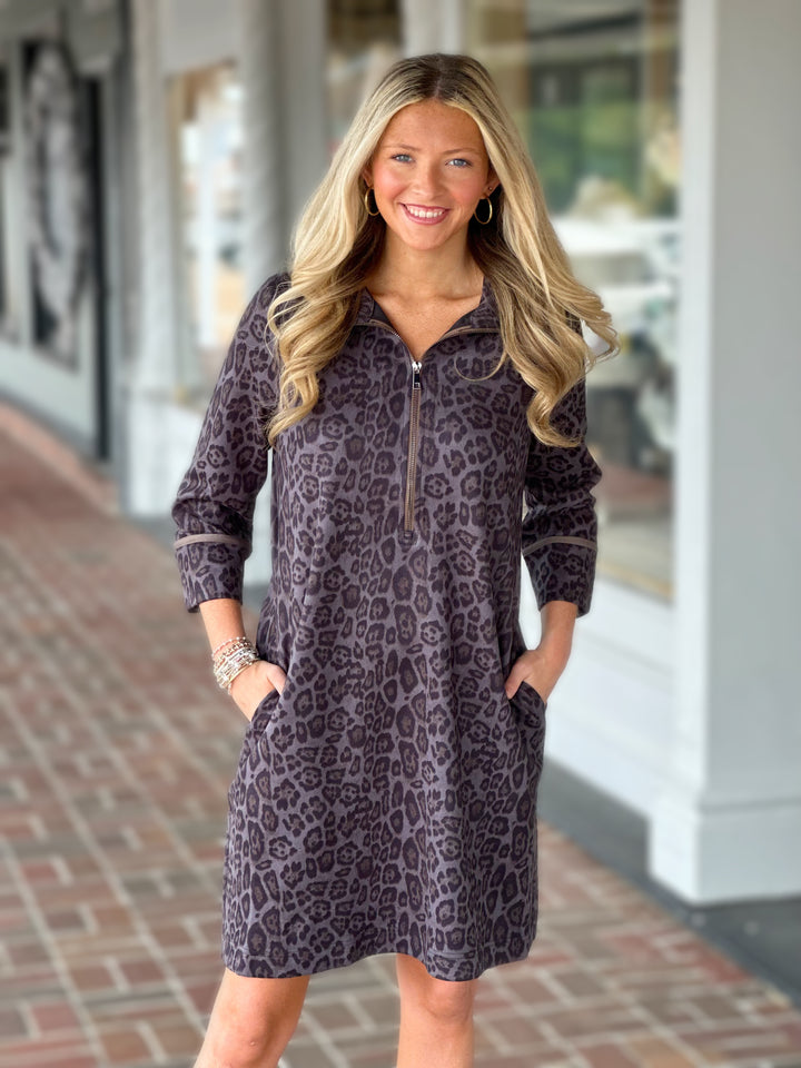 Lior Dulce Mini Dress in Grey Animal Print