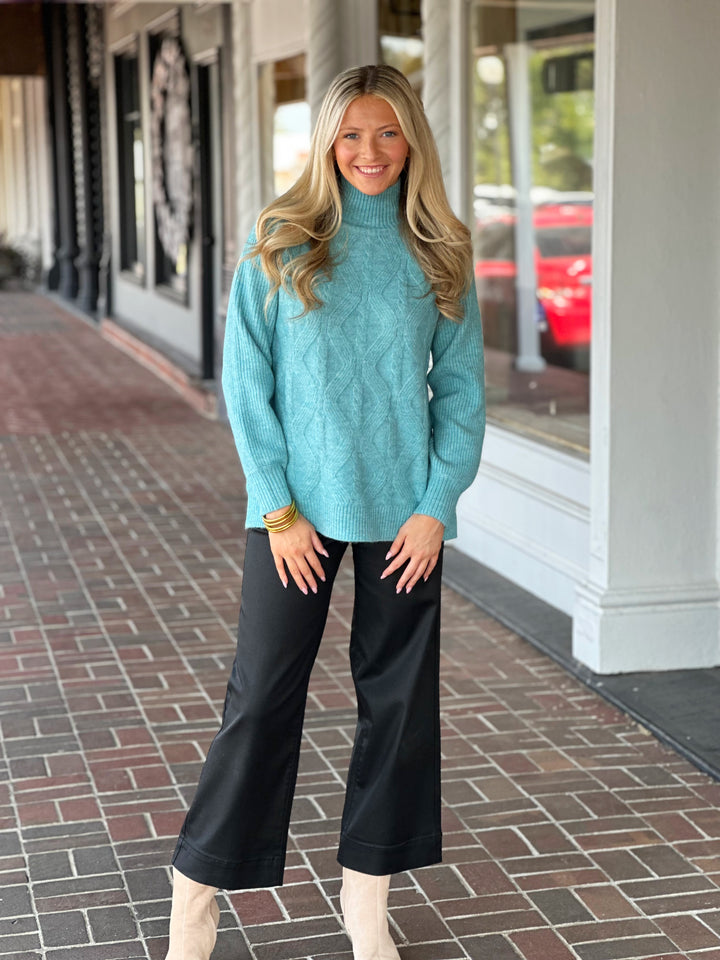 Tribal Mock Neck Sweater in Mist Blue