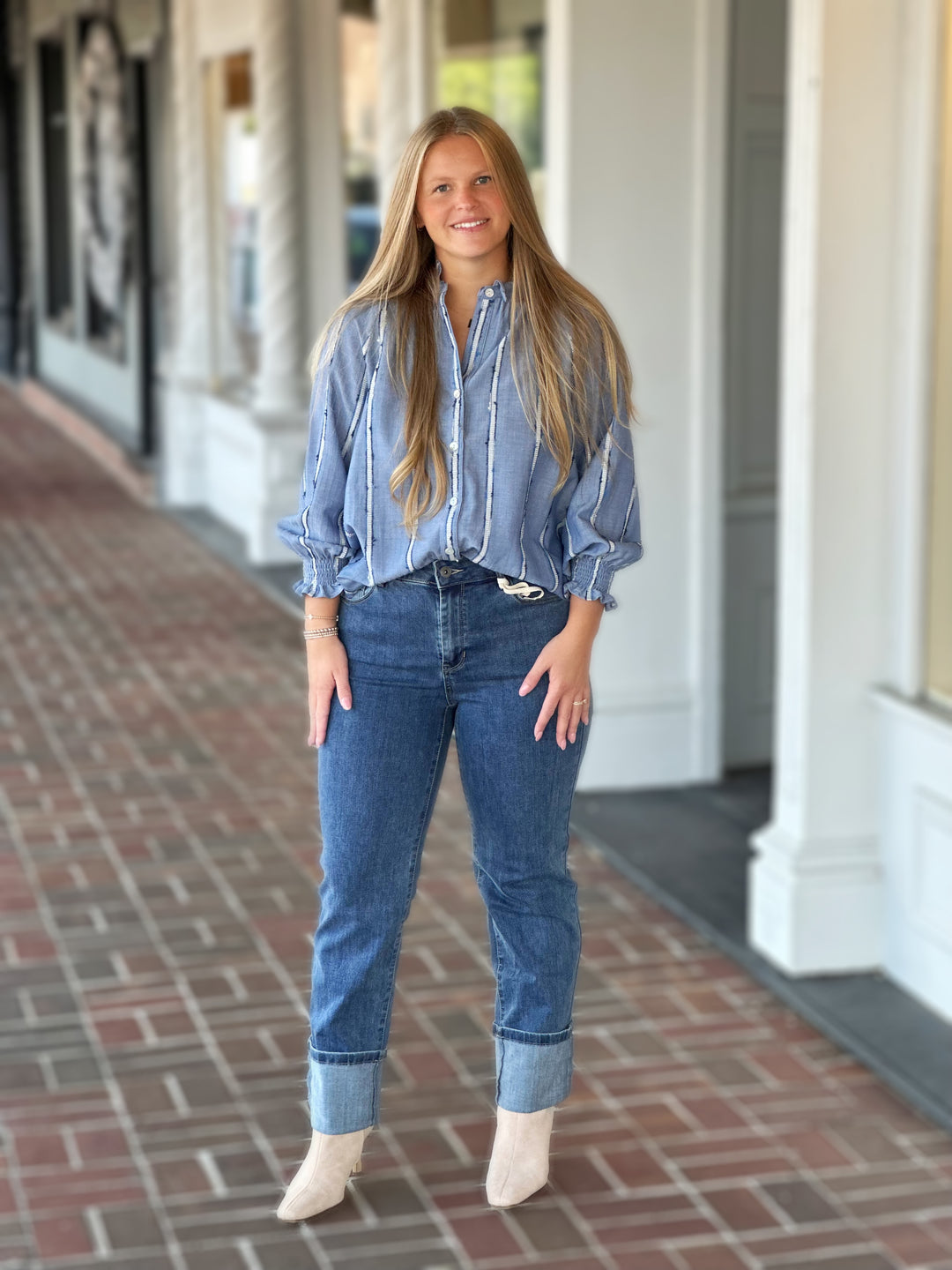 Finley Fiona Top in Blue Stripe