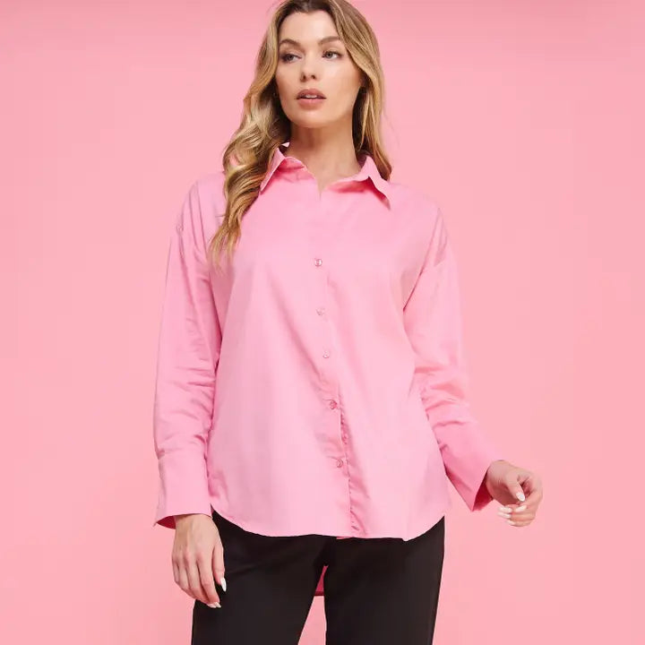 Pink Button Down Collar Top