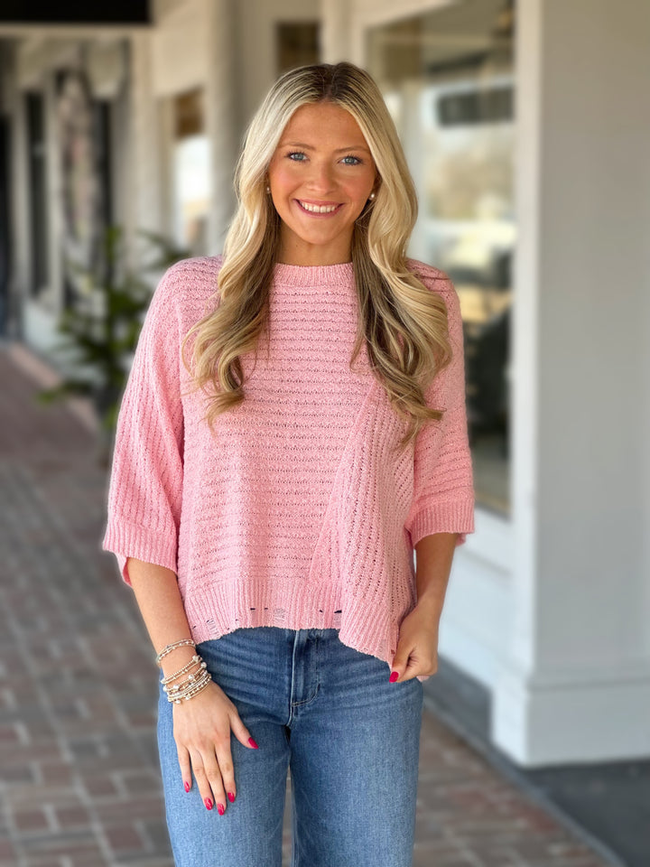 Ribbed Relaxed Sweater Top in Pink