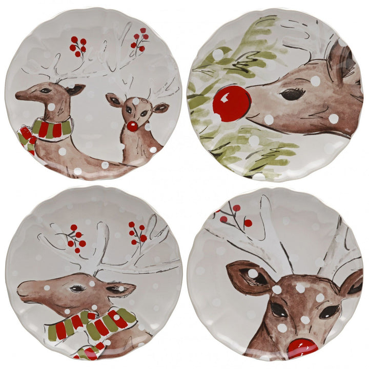 CASAFINA SET 4 DINNER PLATES 11'' DEER FRIENDS IN WHITE